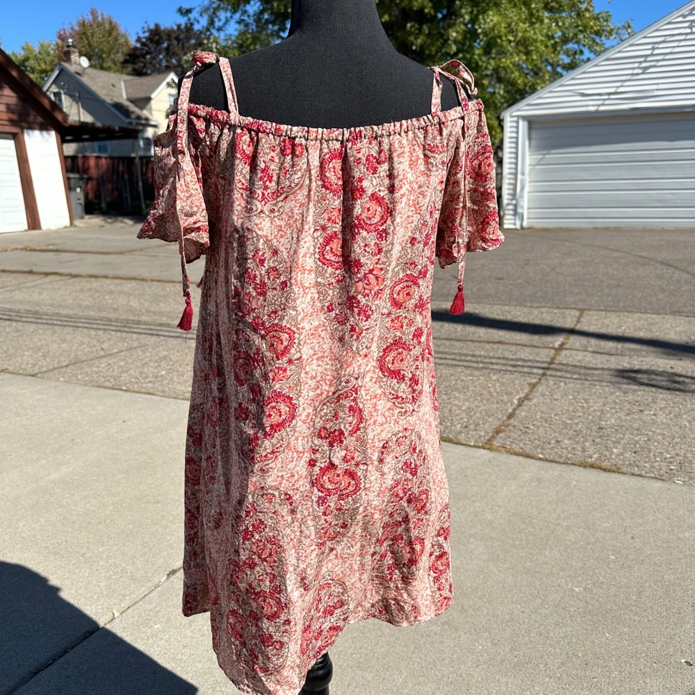 Madewell Paisley Print Off‎ The Shoulder Dress Bohemian Chic Tassel M - Picture 8 of 10